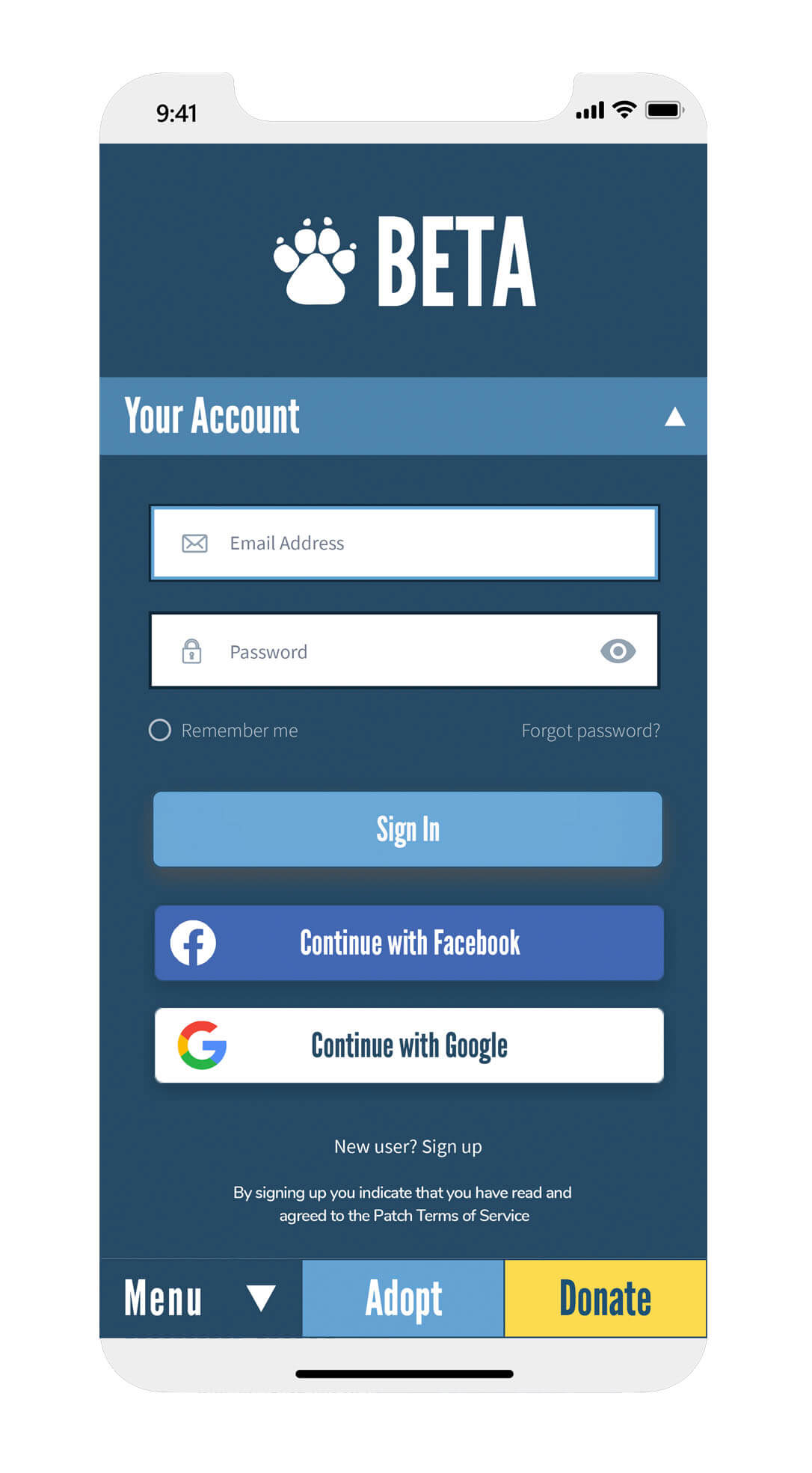 Screenshot of the UI Design for the Account Dashboard's Sign In Sequence